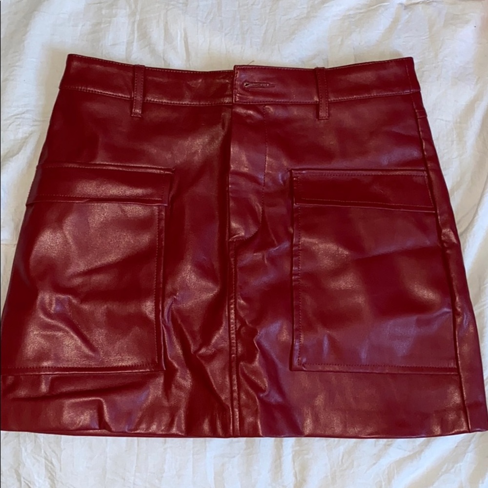 Red leather skirt